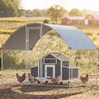 PawHut Gallinero para Exterior 2,8x1,7x1,9 m Cubierta de Tela Oxford Anti-UV Impermeable Pestillos para 5-8 Gallinas Plata(m-2)