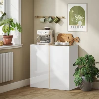HOMCOM Buffet à haute brillance, meuble de rangement avec 2 portes à fermeture amortie et étagère réglable, 80x40x80cm, blanc(m-10)