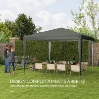 Outsunny Tenda Desmontável de Jardim 3x3 m Tenda para Exteriores com 4 Orifícios de Drenagem e Tubos de Aço Cinzento(m-4)