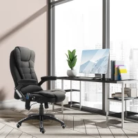 Vinsetto Fauteuil de bureau massant et chauffant, chaise de bureau, chaise ergonomique avec hauteur réglable, dossier inclinable et télécommande filaire, pivotant à 360° tissu en polyester noir(m-10)