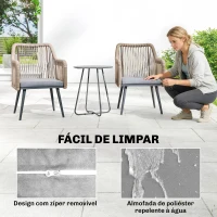 Outsunny Conjunto de 2 Cadeiras de Jardim Exterior em Vime com Almofadas Apoios de Braço e Estrutura de Aço 54x65x80 cm Cinza(m-7)