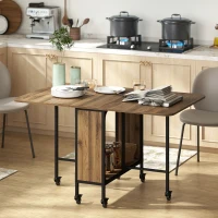 HOMCOM Table à manger pliante sur roulettes, table de cuisine pour 6 personnes avec étagère intégrée, 130 x 80 x 74 cm, marron(m-2)