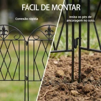 Outsunny Conjunto de 4 Cercas de Jardim Metálicas 125x56 cm com Design Arqueado Resistentes e Fáceis de Instalar para Pátio Relvado Preto(m-4)