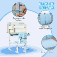 HOMCOM Ensemble bureau et chaise pour enfants hauteur réglable et plateau inclinable 0-60° table 80 x 52 x 88-109 cm bleu(m-7)