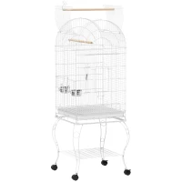 PawHut Gaiola para Pássaros com Rodas e Estante 51x51x153 cm com Parte Superior Rebatível Comedouros e Bandeja Removível Branco(m-1)