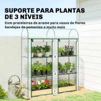 Outsunny Estufa Pequena de 3 Níveis 2 Portas Enroláveis Estrutura de Aço Cobertura de Plástico 143x46x164 cm Transparente(m-4)