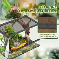 PawHut Boîte à reptiles, boîte d'élevage de reptiles, fermeture sécurisée par rotation, ventilation frontale, 50x30x35cm, noir(m-5)