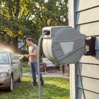 Outsunny Tambur furtun de perete 40+2 m x Ø 15mm, tambur pentru furtun de apă retractabil automat pivotant la 180°, Gri(m-5)