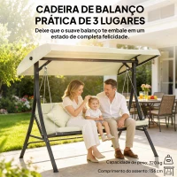 Outsunny Baloiço de Jardim Exterior de 3 Lugares com Toldo Ajustável e Estrutura de Aço 202x115x168 cm Bege(m-4)