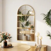 HOMCOM Miroir mural arqué miroir mural en forme de fenêtre ensemble de 3 pièces cadre en métal 76 x 150 cm doré(m-6)