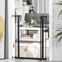 PawHut Barrière de sécurité pour chien extensible 74-80 cm fermeture automatique fixation par pression sans percer noir(m-10)