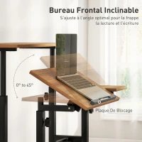 HOMCOM Bureau assis debout bureau réglable en hauteur 70 x 60 cm à roulettes avec plateau inclinable cadre en métal marron(m-5)