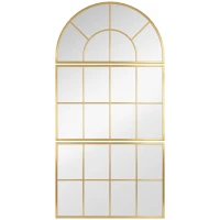 HOMCOM Miroir mural arqué miroir mural en forme de fenêtre ensemble de 3 pièces cadre en métal 76 x 150 cm doré(m-12)