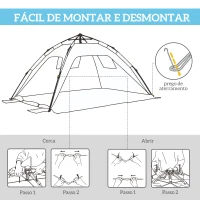 Outsunny Tenda de Praia Pop-up para 1-2 Pessoas com 2 Acessos 2 Janelas e Bolsa de Transporte 220x173x120 cm Azul Claro(m-4)