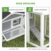 PawHut Galinheiro Grande para Exterior em Madeira 204x85x93 cm com Caixa de Ninho Cercado Bandeja Removível e Poleiro Cinzento(m-7)