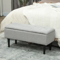 HOMCOM Banc de rangement coffre de rangement revêtement bouclette, pieds en bois de caoutchouc 95 x 38 x 45 cm gris(m-6)