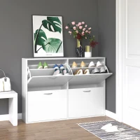 HOMCOM Armoire à Chaussures Meuble à Chaussures Grande Taille dim. 120L x 24l x 81H cm 4 Portes abattantes Double Niveau en Bois Blanc(m-10)
