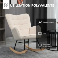 HOMCOM Fauteuil à bascule rocking chair revêtement effet laine bouclée, structure en acier 71 x 98 x 101 cm beige(m-6)