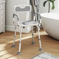 HOMCOM Tabouret de douche chaise de douche ergonomique hauteur réglable pieds antidérapants 56,5 x 53,5 x 87 cm blanc et gris(m-10)
