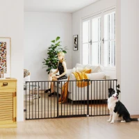 PawHut Barriere de securite chien pliable avec porte en acier 3 panneaux modulable fermeture automatique 202,5 x 2 x 76 cm noir(m-10)