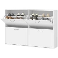 HOMCOM Armoire à Chaussures Meuble à Chaussures Grande Taille dim. 120L x 24l x 81H cm 4 Portes abattantes Double Niveau en Bois Blanc(m-11)