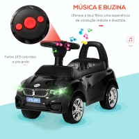HOMCOM Carro Andador para Crianças com Faróis Música Buzina Volante Compartimento de Armazenamento 63,5x28x36 cm Preto(m-4)