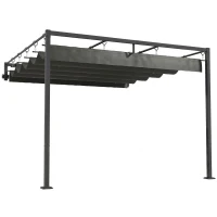 Outsunny Pérgola de Parede para Jardim 3x3 m com Teto Retrátil Proteção UPF30+ Drenagem Pérgola de Jardim para Exterior Cinzento(m-1)