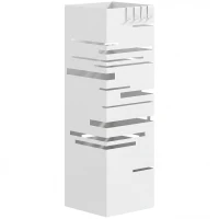 HOMCOM Suporte para Guarda Chuva Metálico com 4 Ganchos e Bandeja de Recolha de Gotas Removível 15,5x15,5x49 cm Branco(m-10)