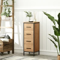 HOMCOM Meuble de salle de bain étroit avec 4 tiroirs et structure en acier, 30 x 30 x 82 cm, chêne(m-10)