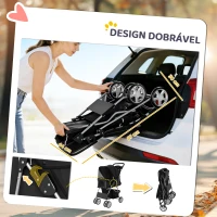 PawHut Carrinho Dobrável para Cães Pequenos com Cesta de Armazenamento Suportes para Copos Rodas e Almofada Lavável 77x44x102 cm Preto(m-5)