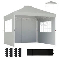 Outsunny Pavillon 3x3 m Imperméable Hauteur réglable Pop-up pliant avec 3 parois latérales Fenêtres Ventilation, UV 50+ Gris clair(m-6)