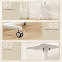 HOMCOM Regulowane Biurko Stojące, Mobilne Biurko z Regulowanym Blatem, Blokada Bezpieczeństwa, Kółka, Białe(m-6)