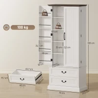 HOMCOM Buffet haut cuisine, armoire de cuisine, LED à capteur, 2 portes, tiroirs et étagères réglables, 76x39,5x183cm, blanc(m-3)