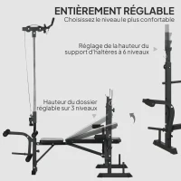 HOMCOM Banc de musculation complet multifonction avec dossier réglable, banc developper coucher à plat ou incliné 180x134x200cm(m-6)