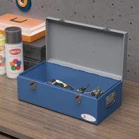 DURHAND Caisse boite à outils en métal transportable avec 3 poignées, 2 loquets, dim. 50L x 26l x 18,5H cm, bleu(m-10)