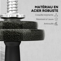 SPORTNOW Ensemble d'haltères 2-en-1 20kg poids réglable kit haltères musculation barre d'extension poignée antidérapante noir(m-6)