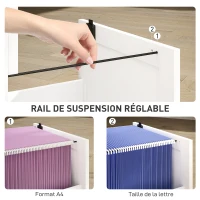 HOMCOM Caisson bureau, meuble rangement bois 3 tiroirs et serrure, barres de suspension réglables, 40 x 40 x 101 cm, blanc(m-5)