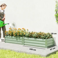 Outsunny Set of Two 100 x 60cm Steel Planter Boxes - Light Green(m-3)