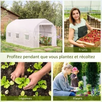 Outsunny Serre tunnel de jardin 8m², serre de jardin tunnel avec 2 portes et 6 fenêtres, bâche PE 140g/m² 400x200x200cm blanc(m-7)