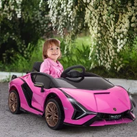 HOMCOM Voiture électrique Enfants de Sport Véhicule électrique Lamborghini Sian 12 V - V. Max. 5 Km/h avec Télécommande 2,4G Effets sonores + Lumineux Rose(m-10)