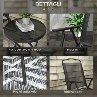 Outsunny Set da Giardino 3 Pezzi con 2 Sedie 53.5x64x93 cm e Tavolino da Caffè Ø45x50 cm, in Metallo, Nero(m-7)