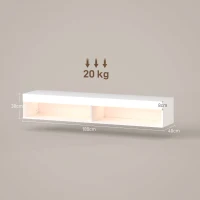 HOMCOM Meuble TV suspendu mural avec éclairage LED pour téléviseurs jusqu'à 75 pouces, étagères, 180L x 40l x 30H cm, blanc(m-3)