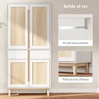 HOMCOM Buffet haut cuisine, armoire de cuisine avec 4 portes, 2 tiroirs et étagères réglables, 80x35x170cm, blanc et chêne(m-7)