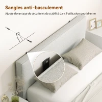 HOMCOM Tête de lit murale en lin, 140 x 60 cm, tête de lit suspendue rembourrée pour chambre à coucher, crème(m-6)