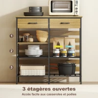 HOMCOM Buffet cuisine, meuble de rangement avec 2 tiroirs et 3 étagères ouvertes, 90 x 40 x 91 cm, bois naturel et noir(m-5)