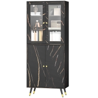 HOMCOM Bibliothèque, étagère à 6 niveaux, meuble de rangement 6 étagères ouvertes porte vitrée et placard 70 x 35 x 170 cm noir