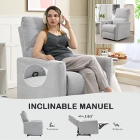 HOMCOM Fauteuil inclinable fauteuil relax manuel dossier et repose-pieds réglables, assise rembourré, tissu en lin, gris(m-4)