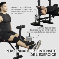 HOMCOM Banc de musculation complet multifonction avec dossier réglable, banc developper coucher à plat ou incliné 180x134x200cm(m-7)