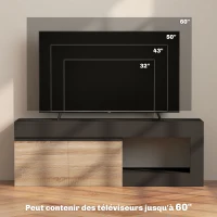 HOMCOM Meuble TV 2 portes pour téléviseurs jusqu'à 60 pouces, meuble télé avec placard et étagère ouverte, noir(m-7)