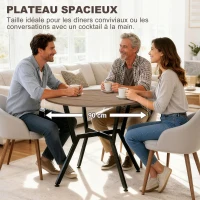 HOMCOM Table de salle à manger rond, table de cuisine, deux places, cadre en acier, dim. Ø 90 x 76H cm, marron, noir(m-6)